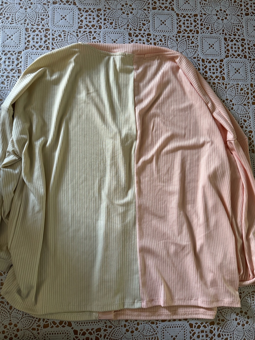 NWT Culture Code Large Ribbed Colorblock Cardigan Pink Cream Button Front - Picture 3 of 3